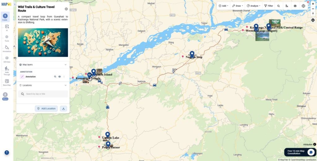 Final Annotated Travel Map with routes, labeled stops, and images