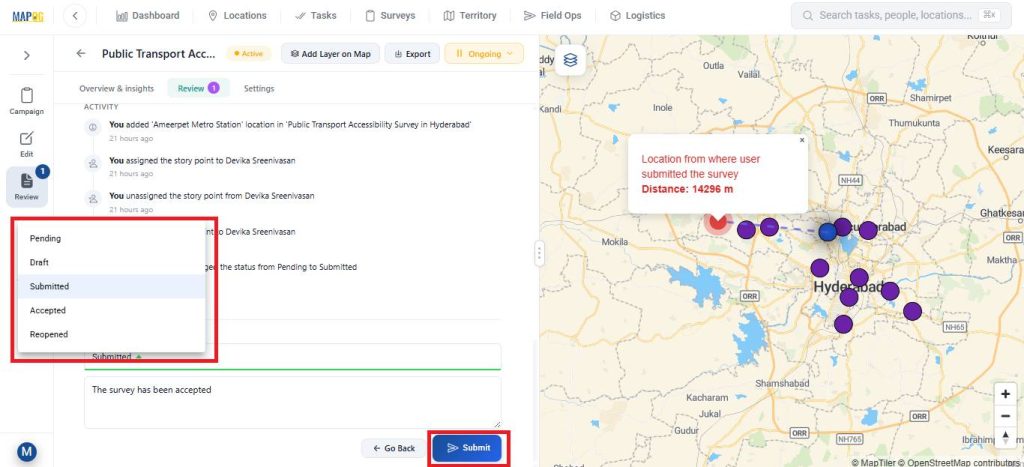 Change status of the form