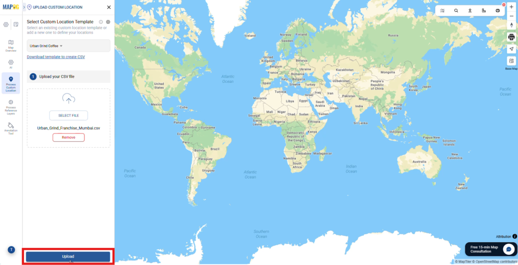 Upload CSV file to add franchise locations to the map