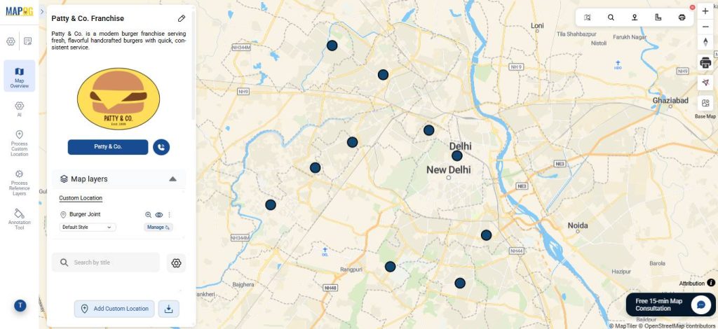 Franchise locations on map