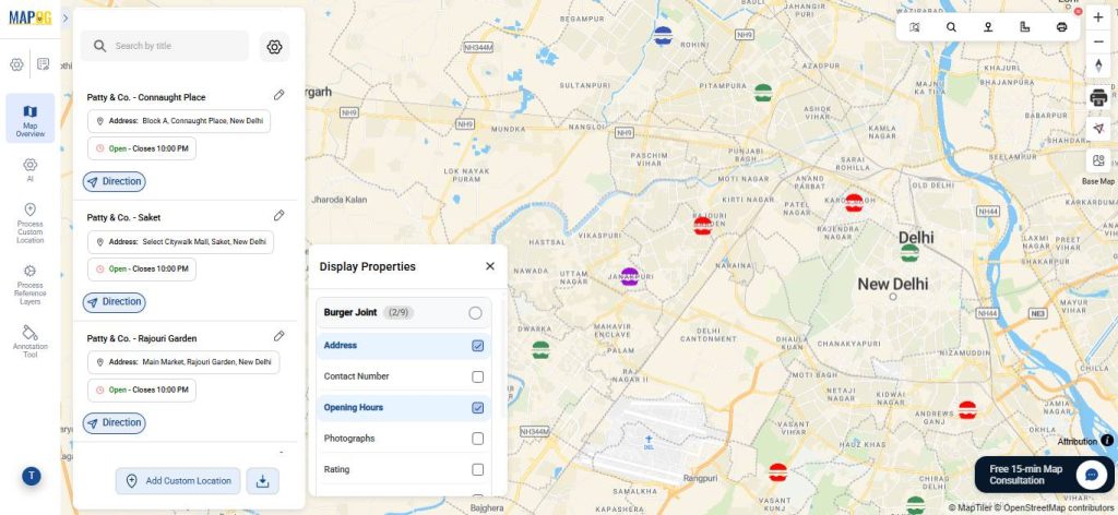 Display properties of your build a store locator map