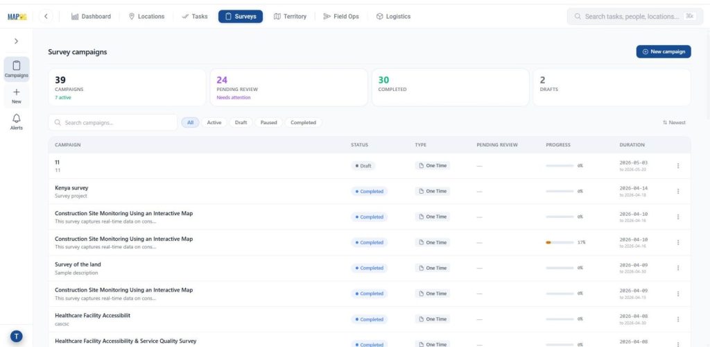 open the Surveys & data section to Collect and Manage Field Data