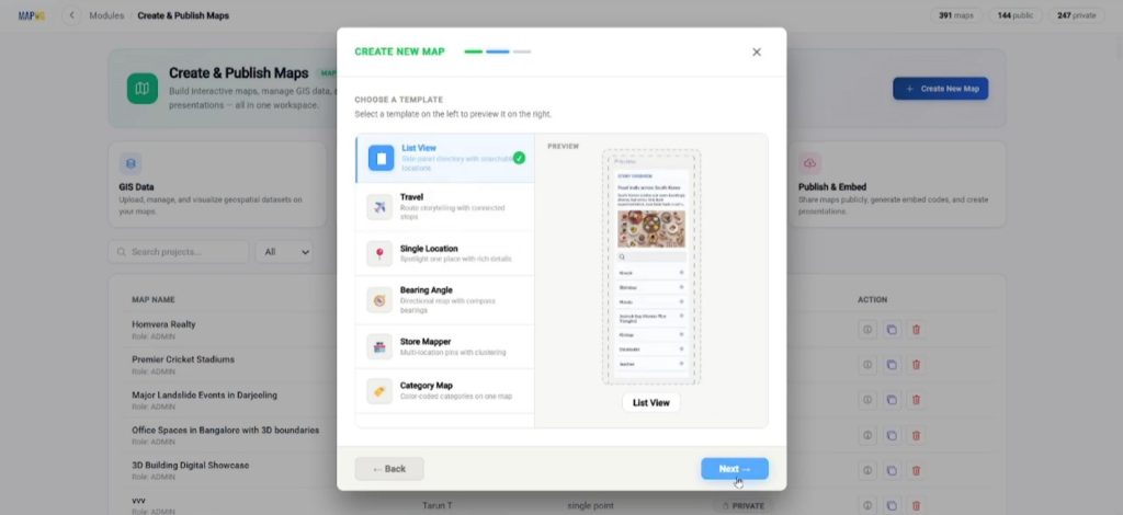 Adding 3D Objects project setup with list view template selection