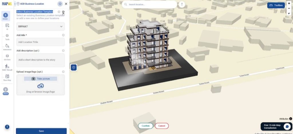 select business location template settings option