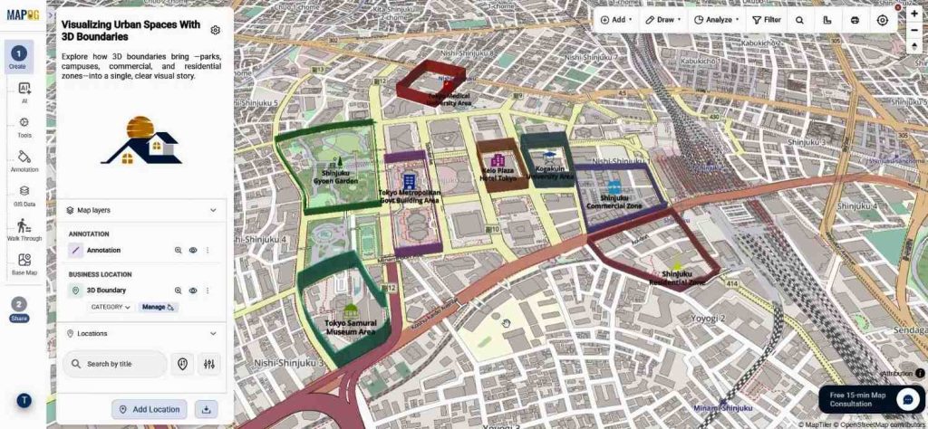 Create 3D Boundaries for tourism, urban planning, logistics, and business mapping projects.