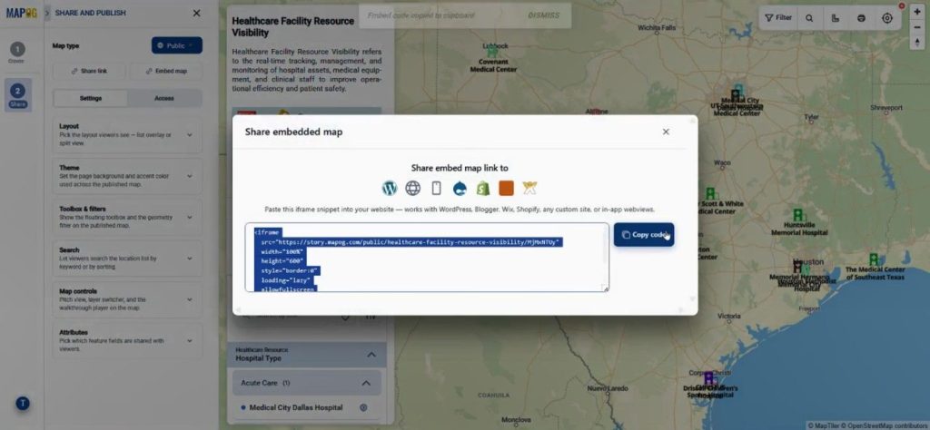 embed sharing option