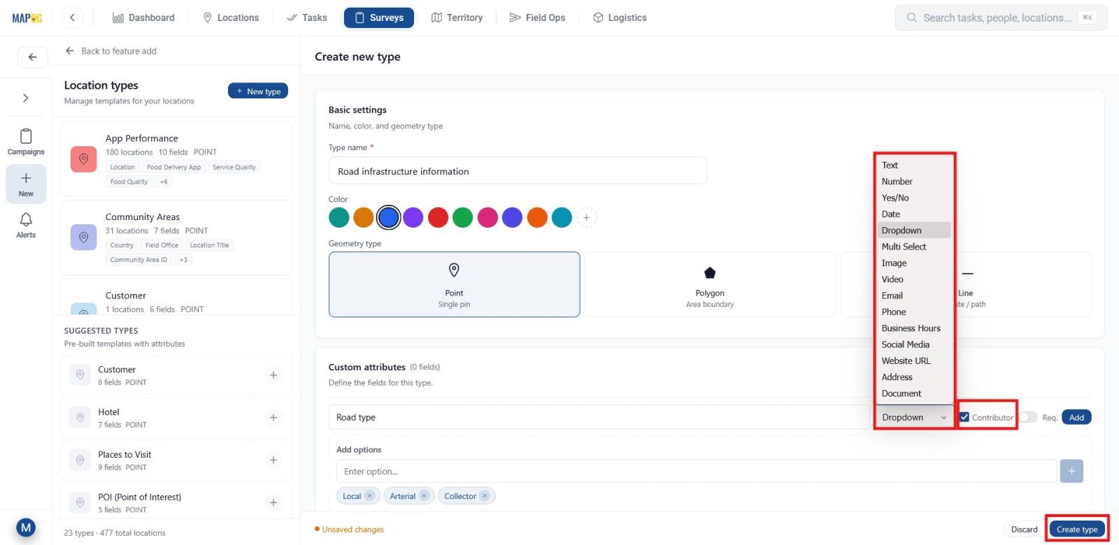 Screenshot 2026-05-04 121924 Set up location type with attributes, geometry, and contributor access settings