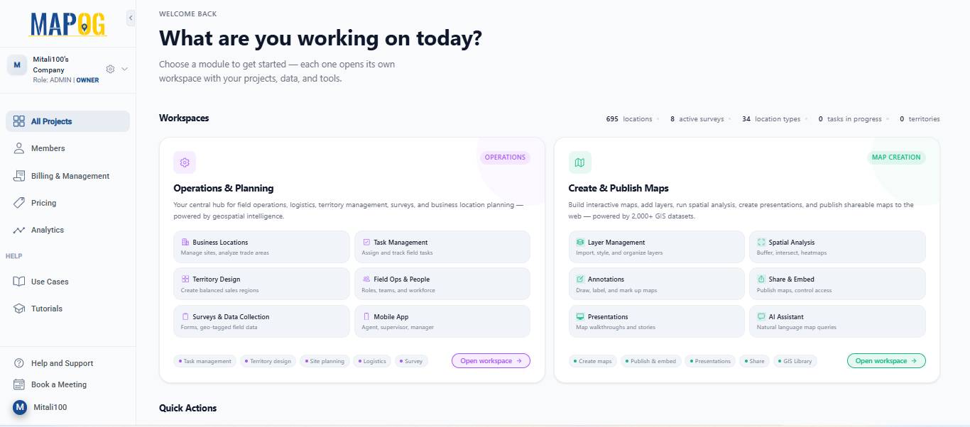 Manage survey campaigns and monitor field operations efficiently from a centralized map-based workspace dashboard.