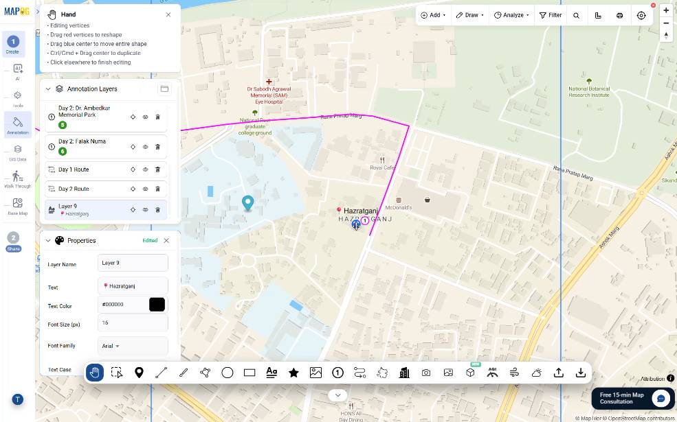 placing and scaling interactive texts on the map