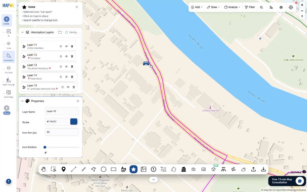 adding car icon to driving routes to make the itinerary more interactive