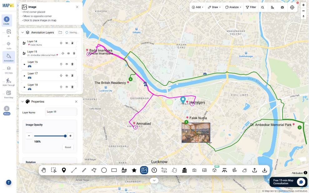 drawing image area on the map