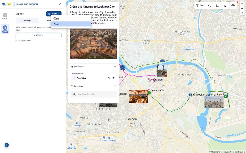 sharing and previewing of interactive itinerary