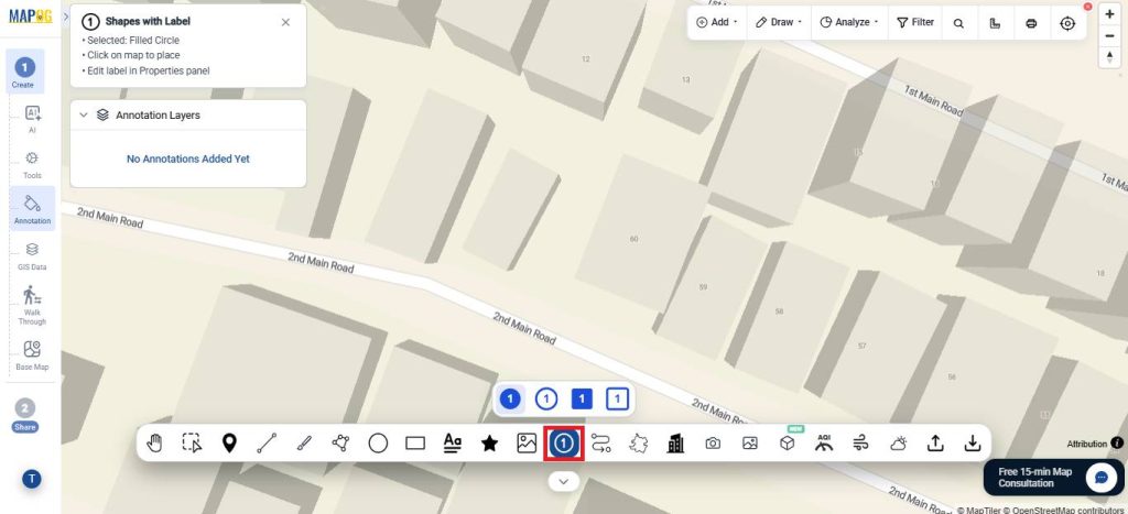 add shape with label on annotated text on interactive map