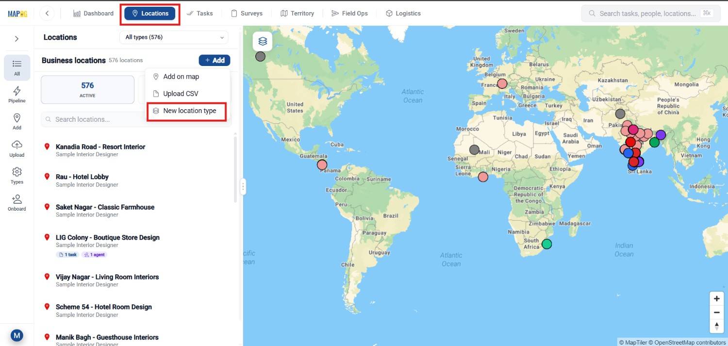 go to locations and go to new location type Manage Large Scale Survey