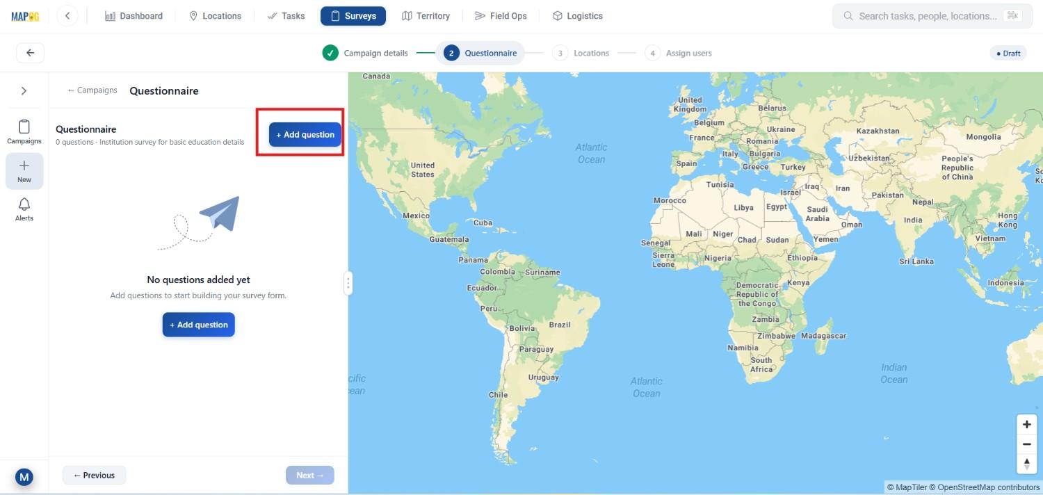 add questions by clicking add questions Manage Large Scale Survey