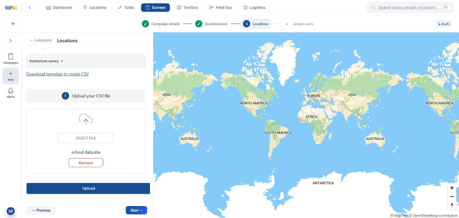 upload csv file Manage Large Scale Survey