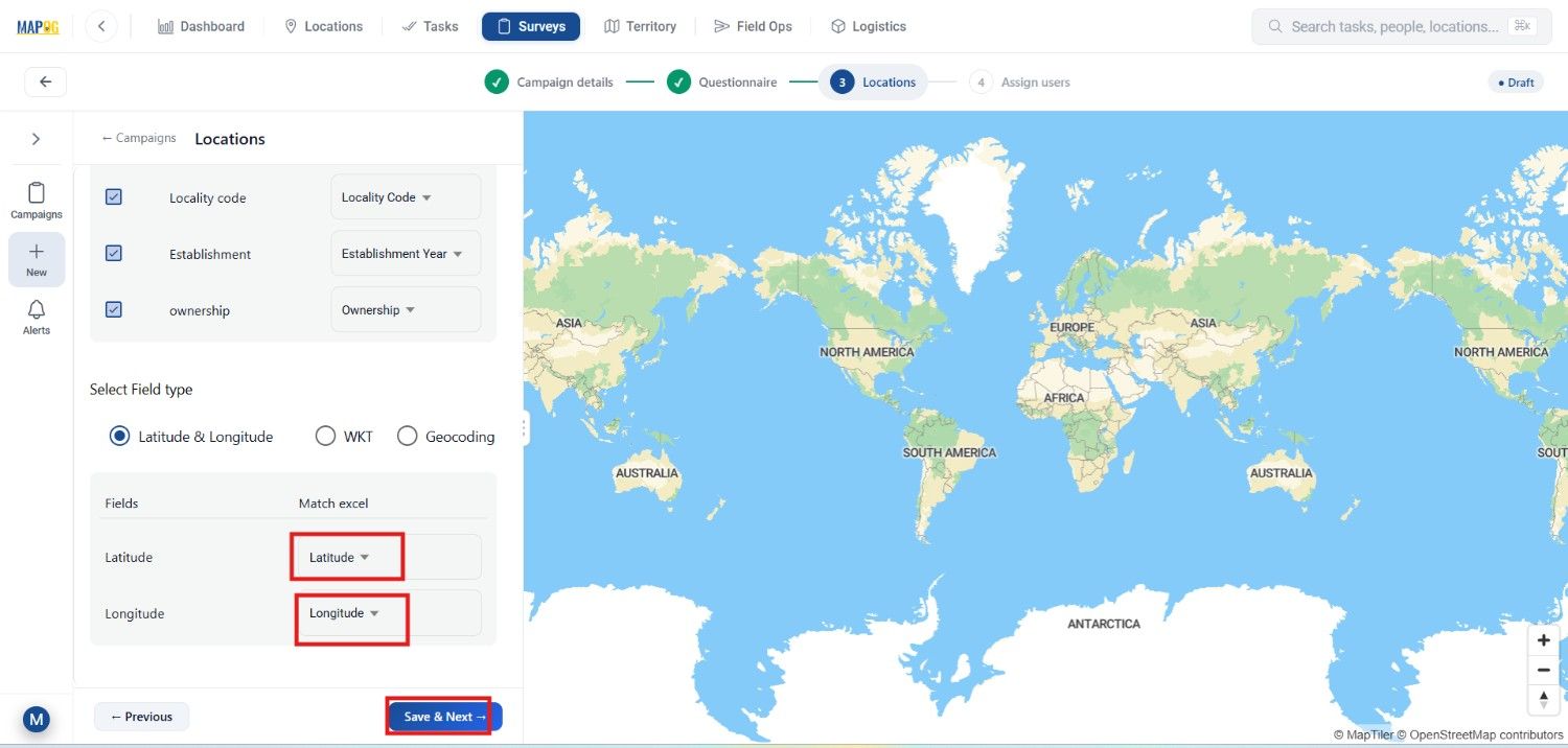 select lattitude and longitude Manage Large Scale Survey