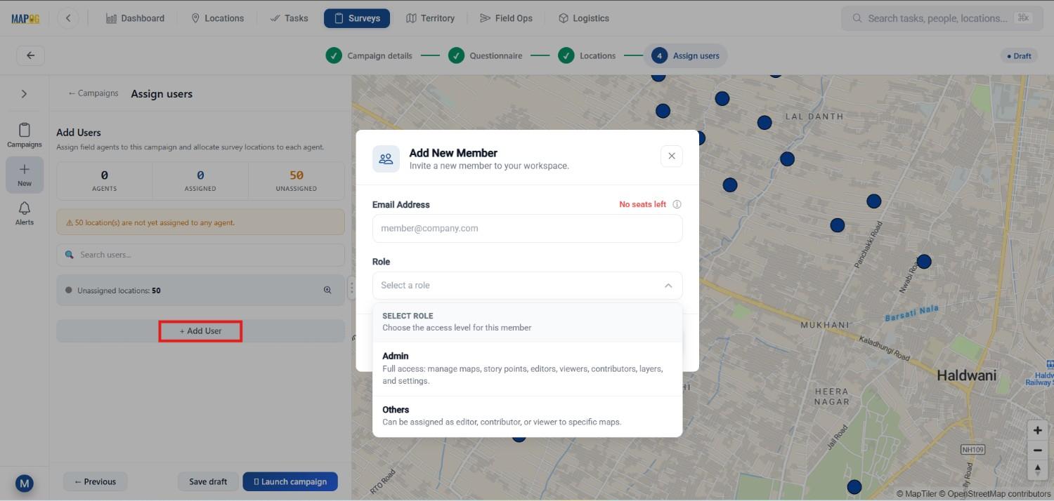 select team members and assign roles Manage Large Scale Survey