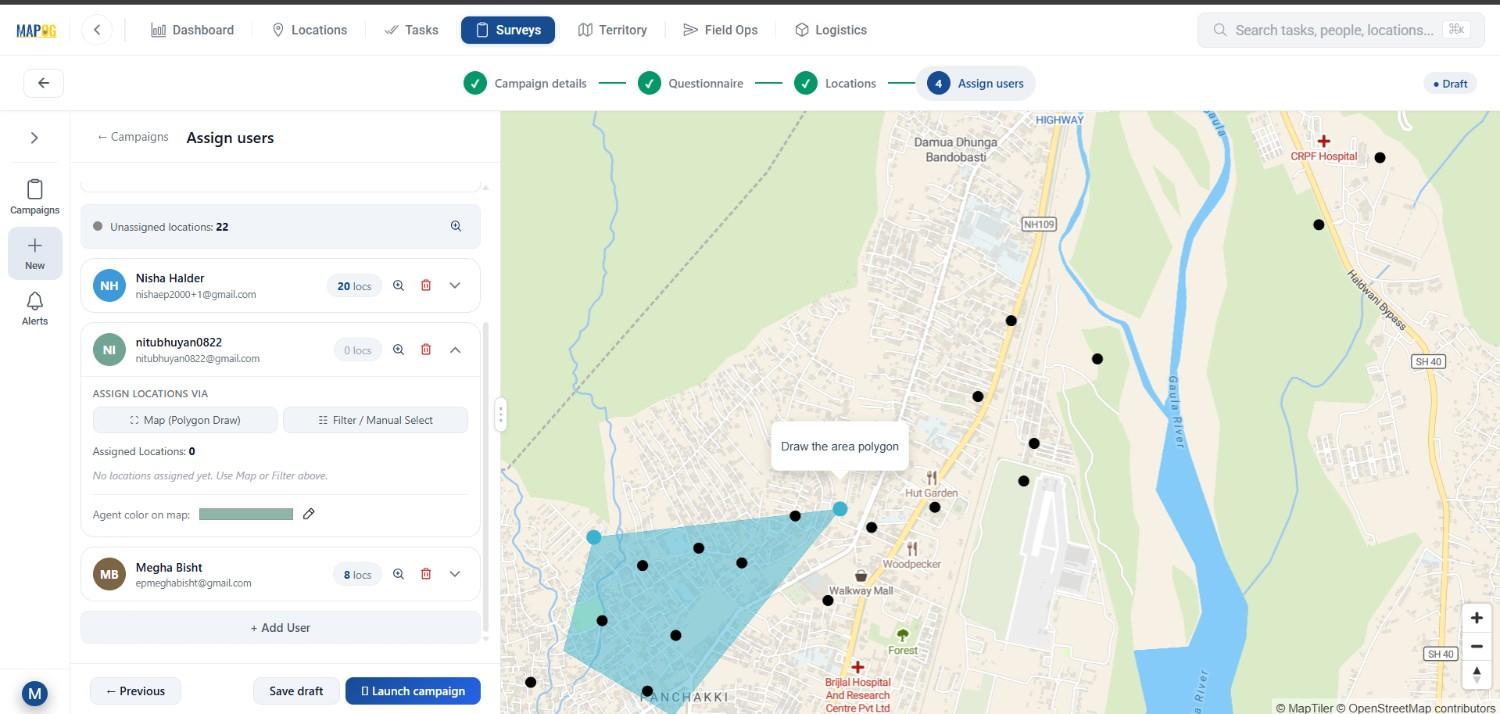 draw polygon and assign points to the users  Manage Large Scale Survey