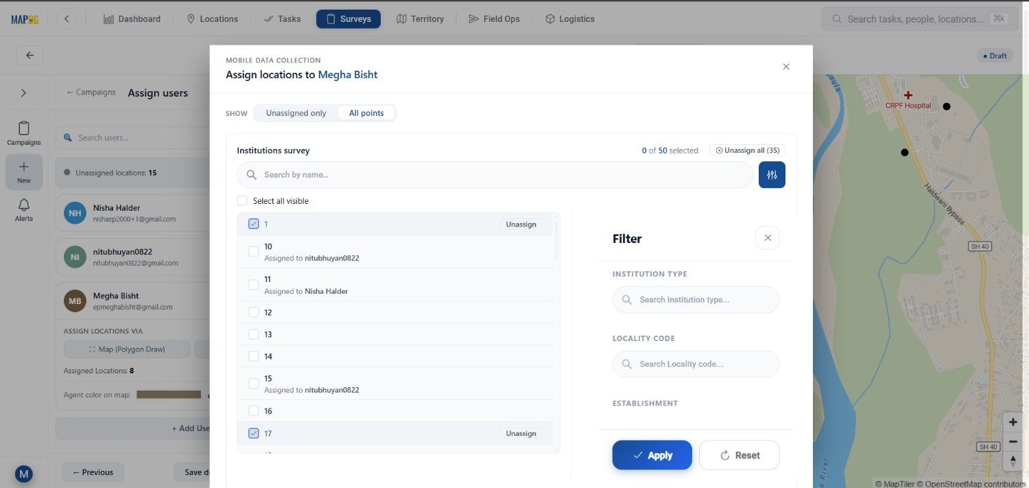 filter out points Manage Large Scale Survey