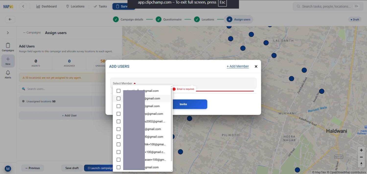 select users and click invite 