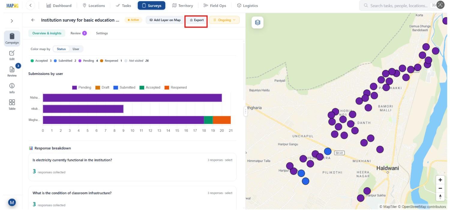 export map to Manage Large Scale Survey