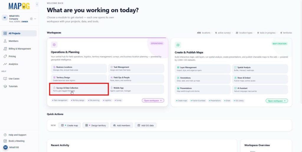 Start Conduct Asset Surveys campaigns from the MAPOG data collection workspace