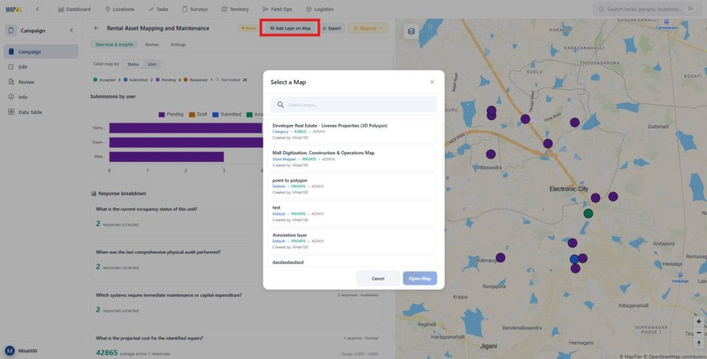 Add asset survey results as map layers for project visualization and analysis