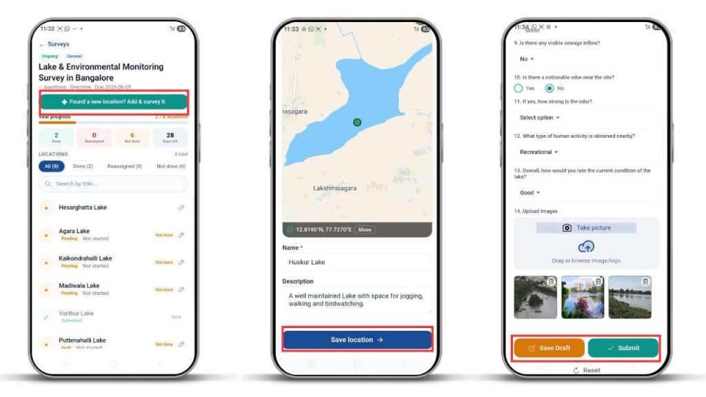 Add locations and fill survey forms