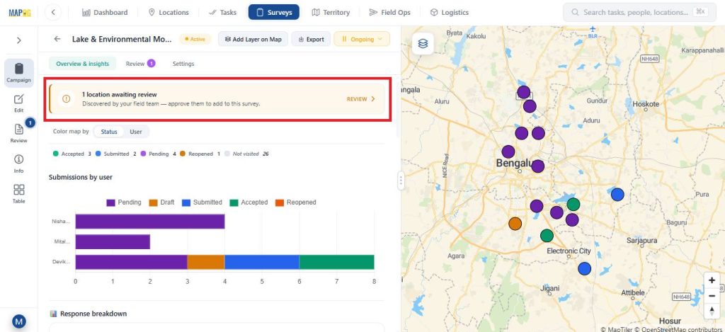 Review the newly added location on onsite data with offline sync