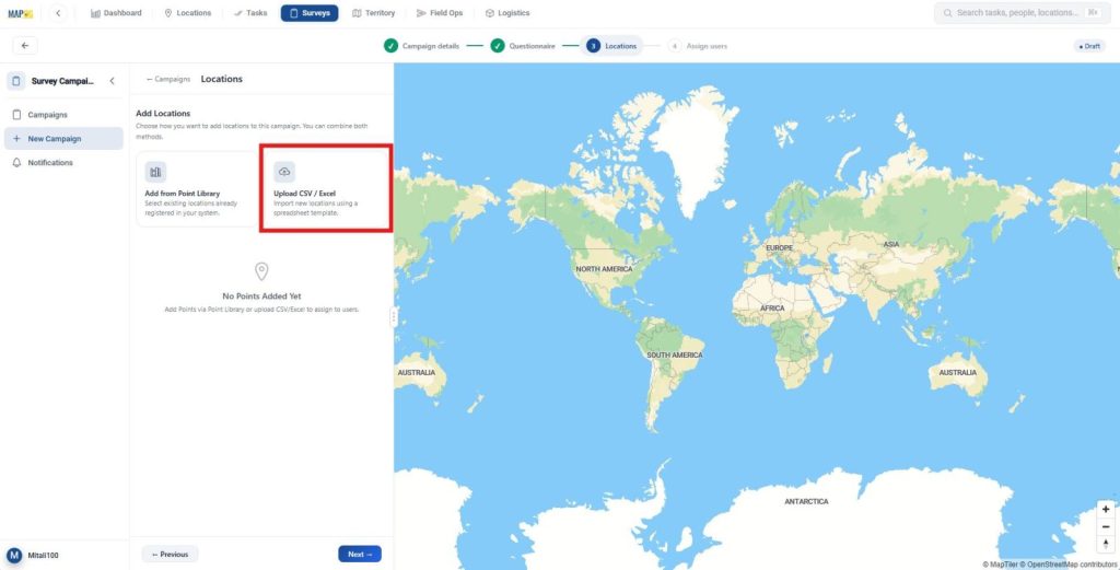 Conduct Asset Surveys by uploading property locations from CSV or Excel files