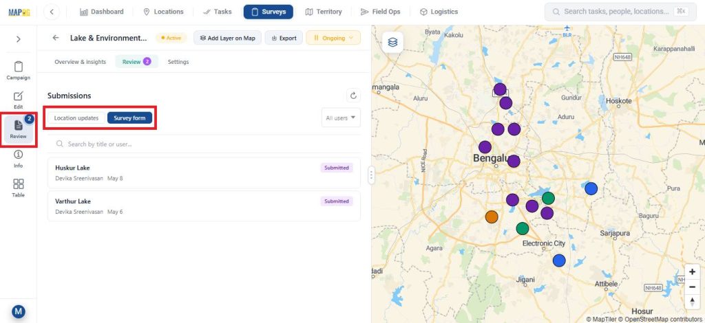 Review section of your on site data with offline sync map