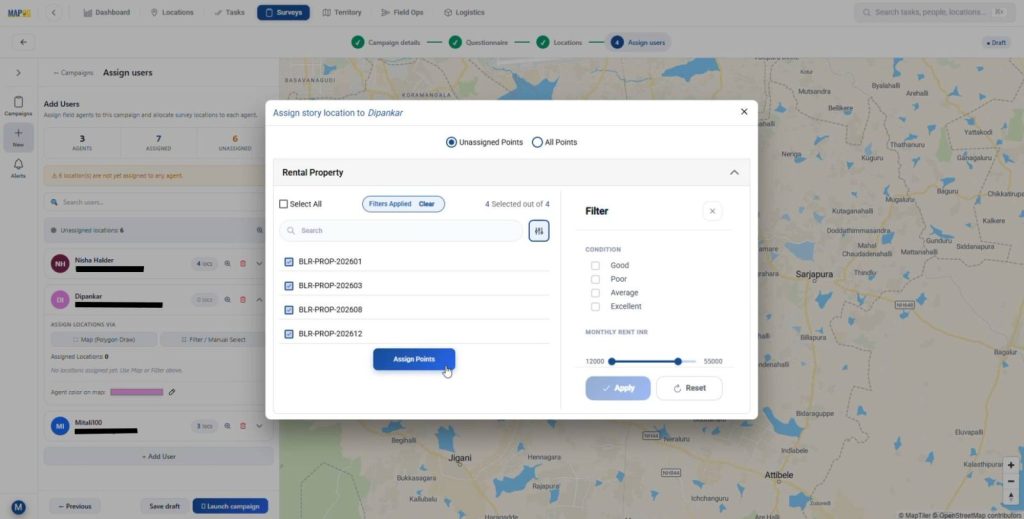 Filter by attributes and assign survey locations to contributors