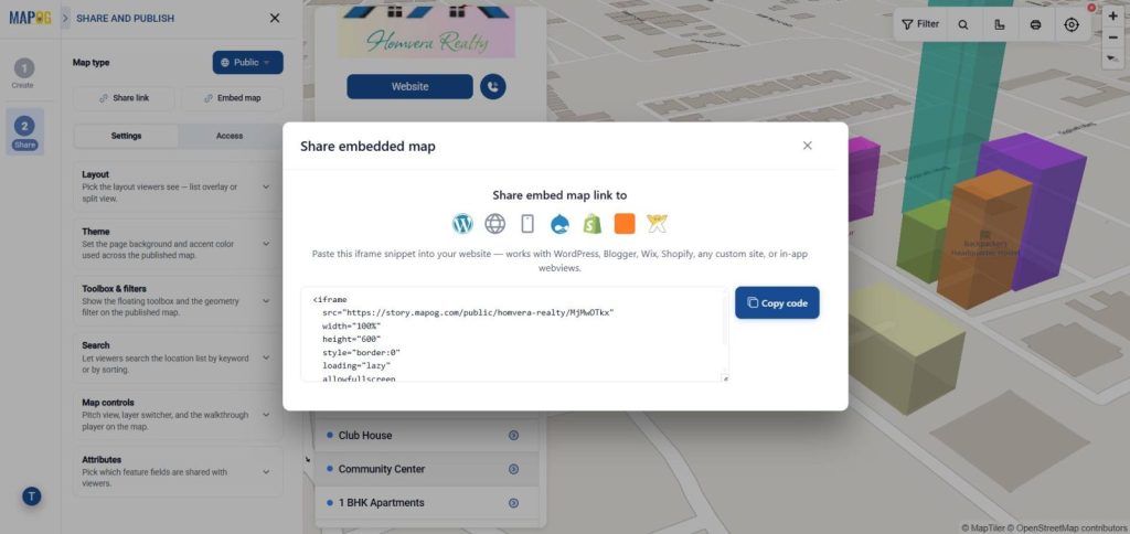 Sharing the 3D Buildings map via embedded map
