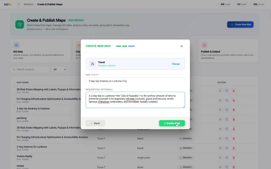 adding title & description in an interactive travel itinerary map