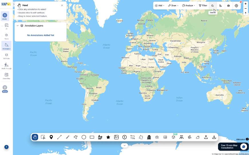 using search tool in annotations section to make our itinerary interactive