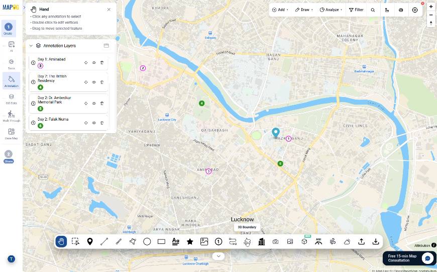 travel itineraries categorized by order, day and location