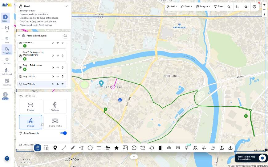 different travel mode options - driving, cycling, walking