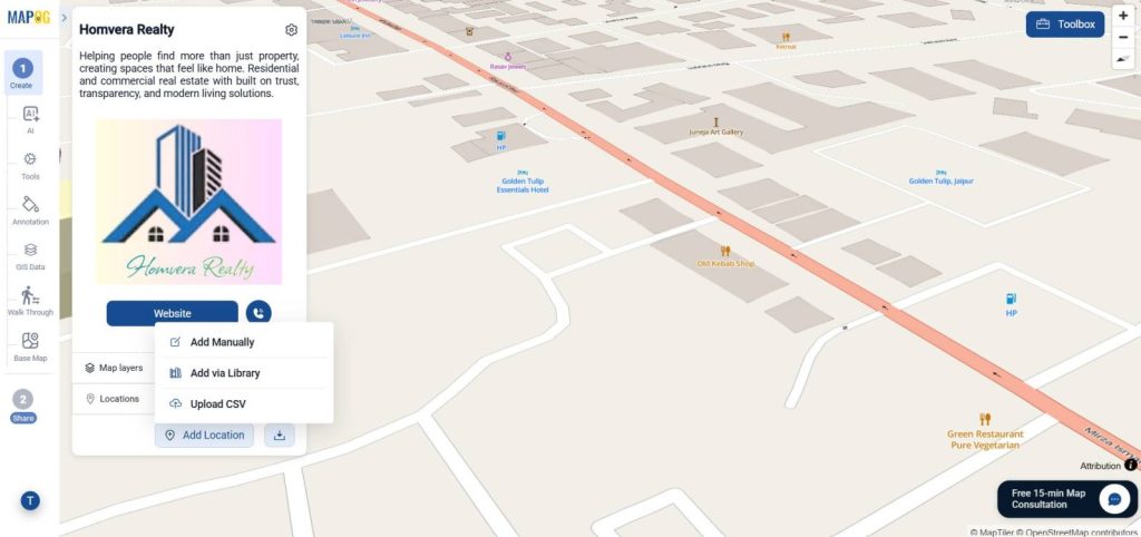 Adding the location manually 