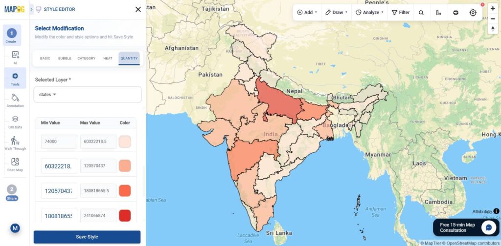 visualize population distribution on the map