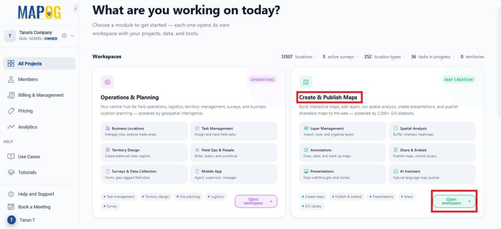 create and publish section