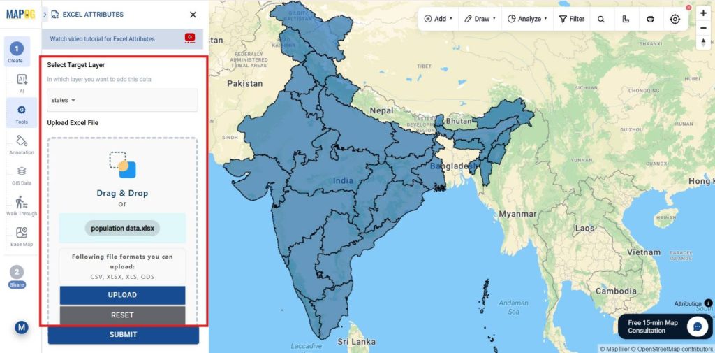 upload the Excel population