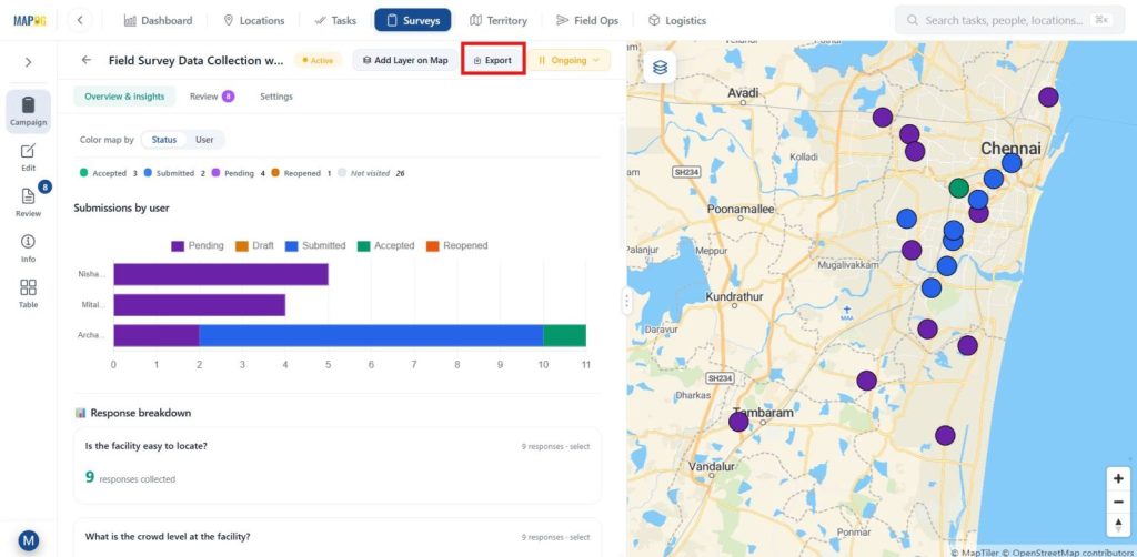 Export Data to download for Collect Field Survey Data