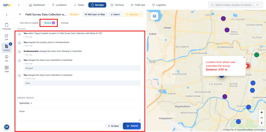 review field submissions for Collect Field Survey Data