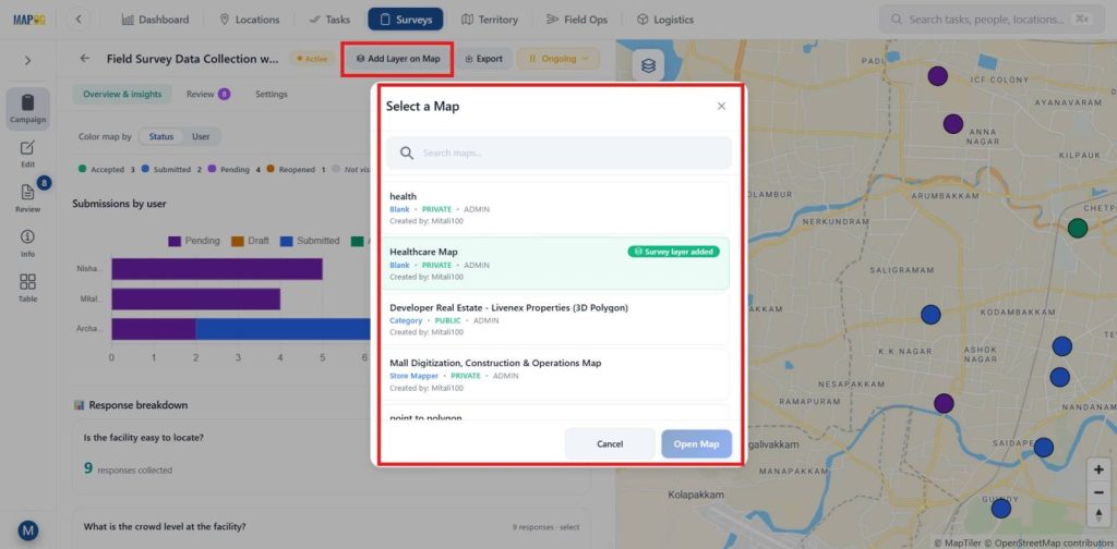 Add Layer to Map to visualize survey data