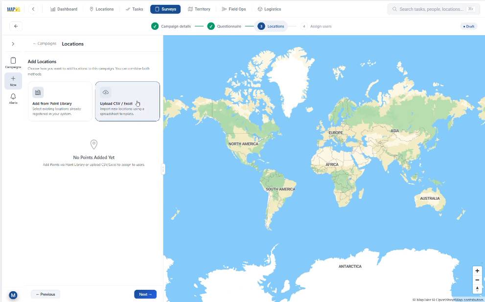 upload csv/excel file for spatial surveys