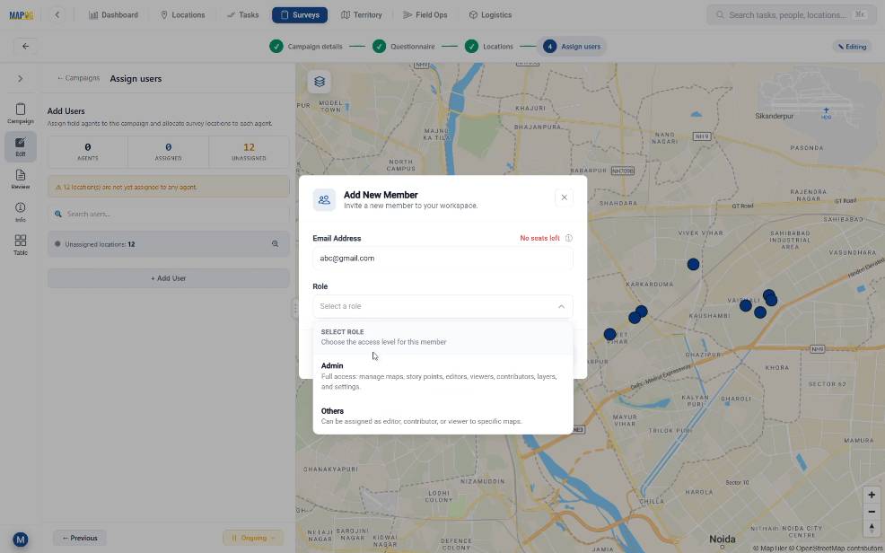assigning users for spatial surveys