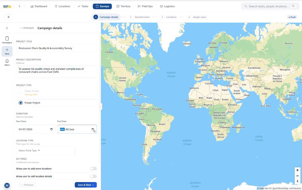 setting project title, description and duration of campaign