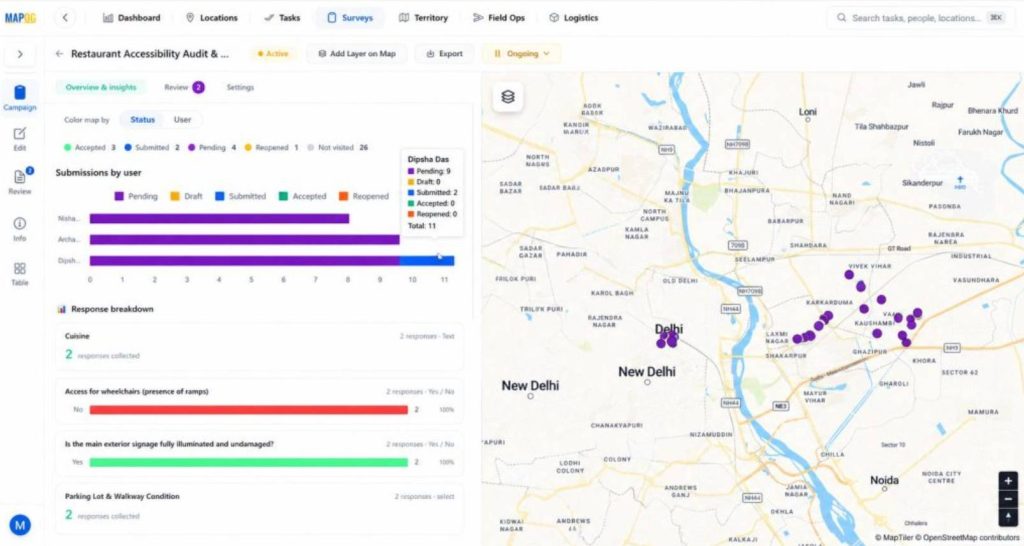 spatial surveys overview after data collection using mobile application
