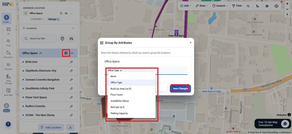 group the locations on interactive 3d property boundaries map by attributes